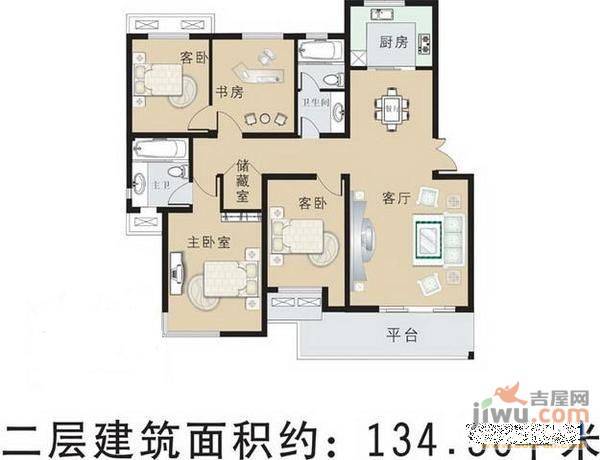 福海新居3室1厅1卫97㎡户型图