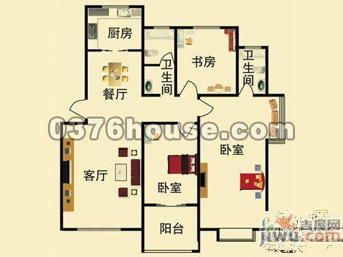 华源国际城3室2厅1卫125㎡户型图