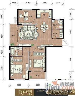 园林都市2室2厅1卫83㎡户型图