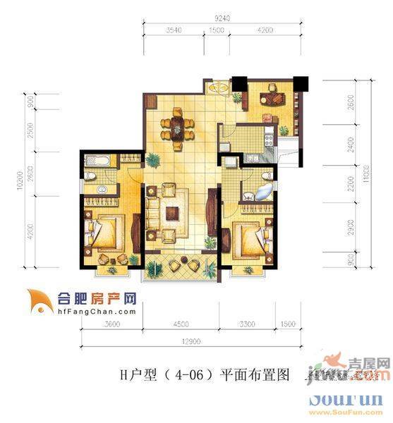 琥珀山庄2室1厅1卫57㎡户型图