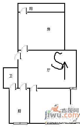 琥珀山庄2室1厅1卫57㎡户型图