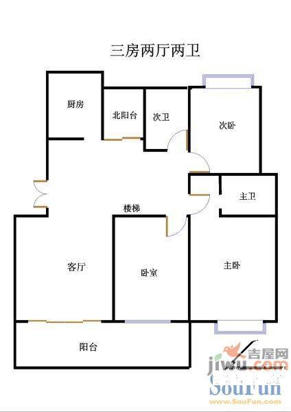 白水坝一村3室2厅2卫138㎡户型图