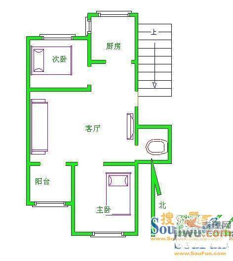 置地·丹桂园2室2厅1卫户型图