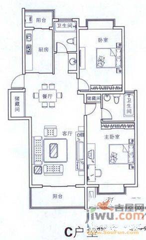 化工西村2室1厅1卫73㎡户型图