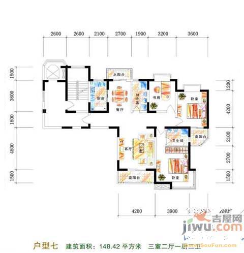 凤凰城家家景园2室2厅1卫90.5㎡户型图