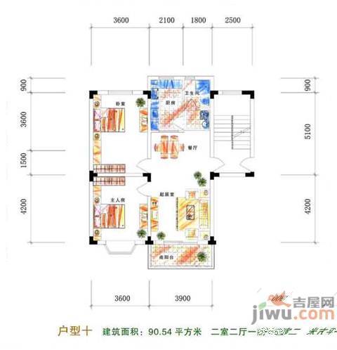 凤凰城家家景园2室2厅1卫90.5㎡户型图