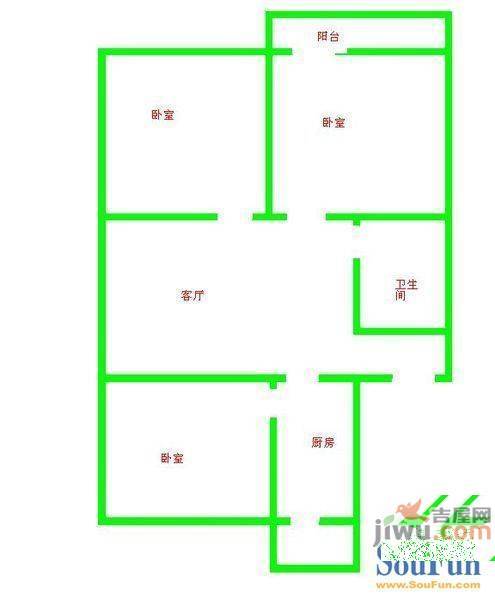 华业苑2室1厅1卫81㎡户型图