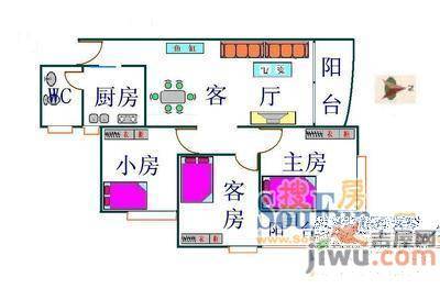 利港国际大厦2室1厅1卫51㎡户型图