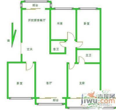 旺城大厦2室1厅1卫45㎡户型图