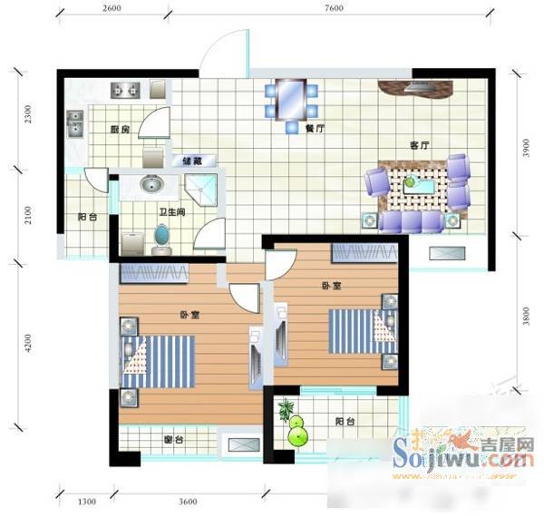 滨湖康园2室2厅1卫户型图