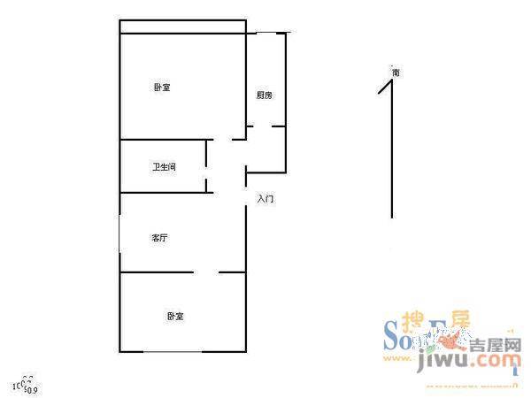 建设小区2室1厅1卫58㎡户型图