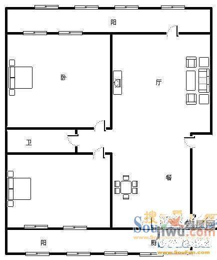 建设小区2室1厅1卫58㎡户型图