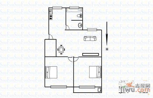 矿机小区3室1厅1卫75㎡户型图