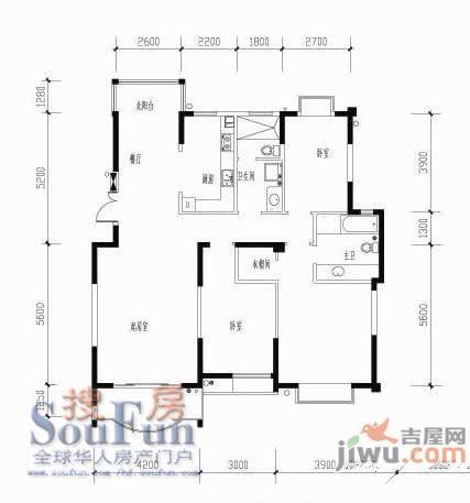 恒润花园3室2厅2卫126.4㎡户型图