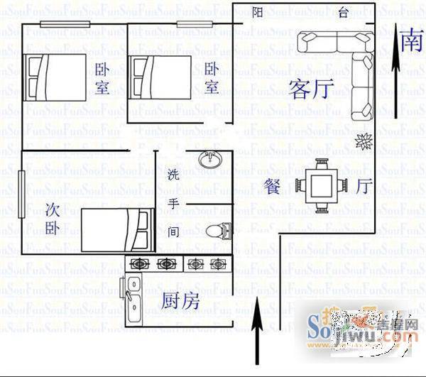 长江小区2室2厅1卫户型图