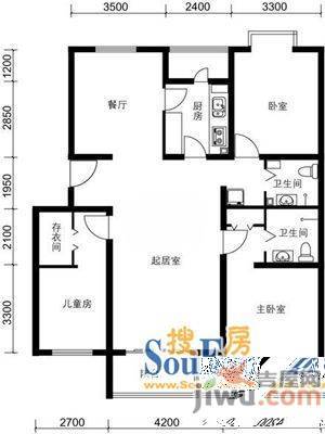 芳邻家园3室2厅1卫91.6㎡户型图