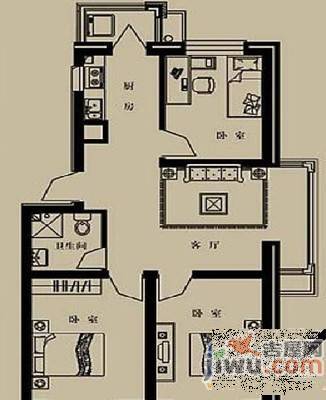 海棠花园3室2厅1卫116㎡户型图