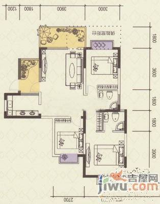 海棠花园3室2厅1卫116㎡户型图