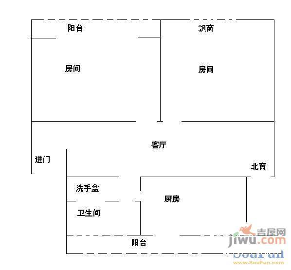 桐楠华苑2室1厅1卫61㎡户型图