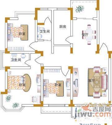 元一时代花园3室2厅1卫户型图