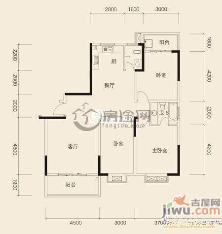 元一时代花园3室2厅1卫户型图