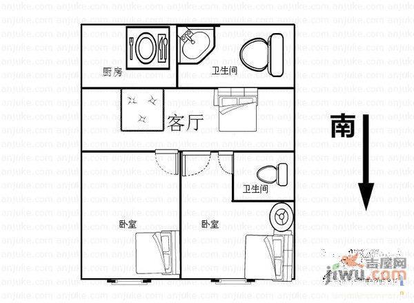 兴华苑3室1厅1卫85㎡户型图