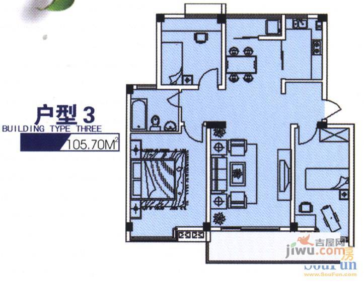 月亮湾亲水嘉园2室2厅1卫98㎡户型图