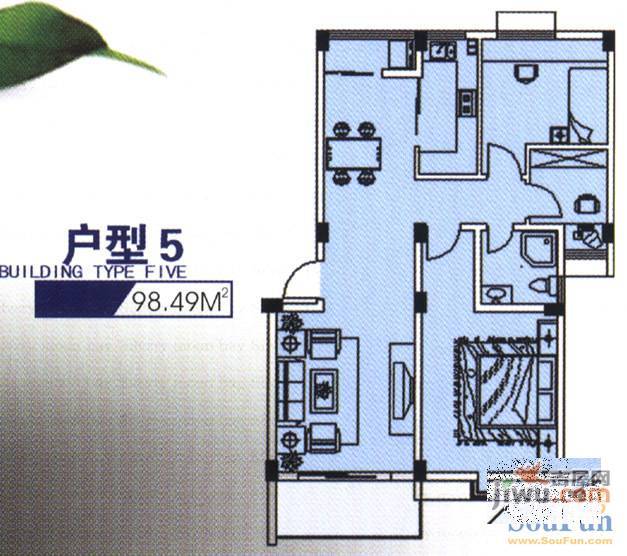 月亮湾亲水嘉园2室2厅1卫98㎡户型图