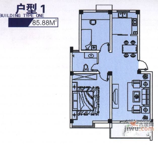 月亮湾亲水嘉园2室2厅1卫98㎡户型图