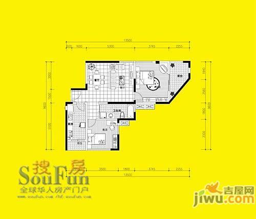 金色地带2室2厅1卫户型图