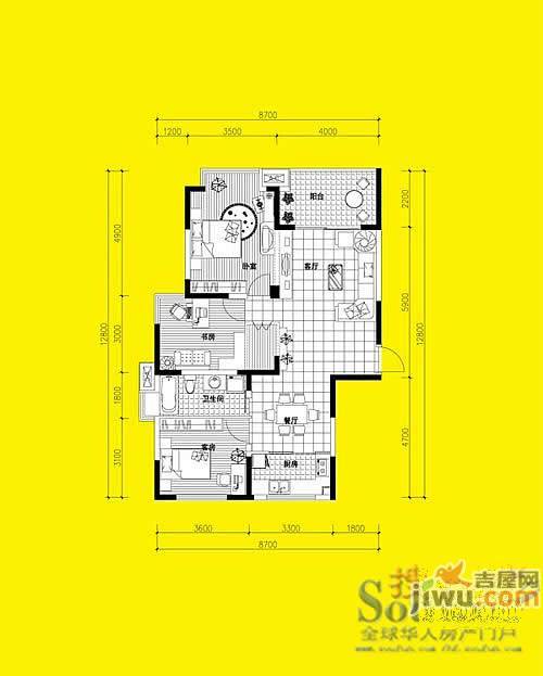 金色地带2室2厅1卫户型图