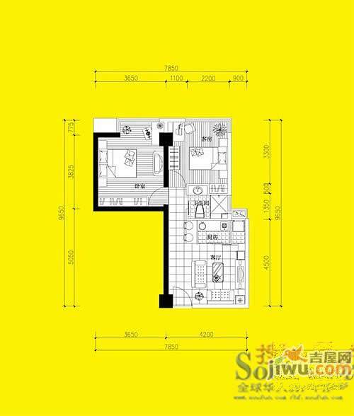 金色地带2室2厅1卫户型图