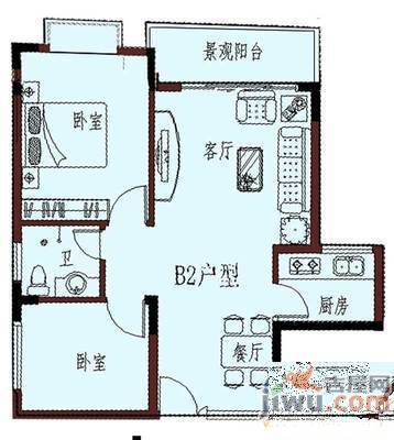 凤凰城君天下2室2厅1卫87㎡户型图