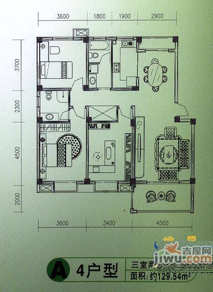 德邦翠馨居3室2厅2卫129.5㎡户型图