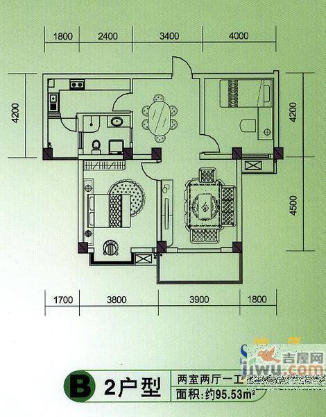 德邦翠馨居2室2厅1卫95.5㎡户型图