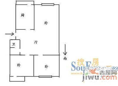 紫荆花园2室1厅1卫60㎡户型图