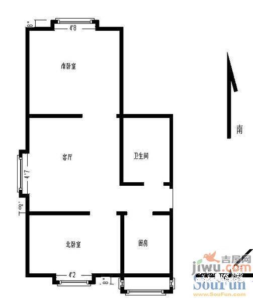 矿机小区3室1厅1卫75㎡户型图