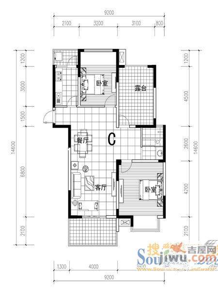 花冲村住宅区2室1厅1卫户型图