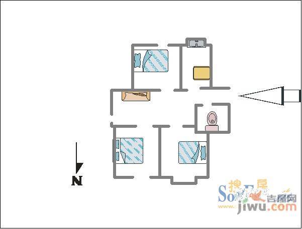 市委党校宿舍3室1厅1卫86㎡户型图