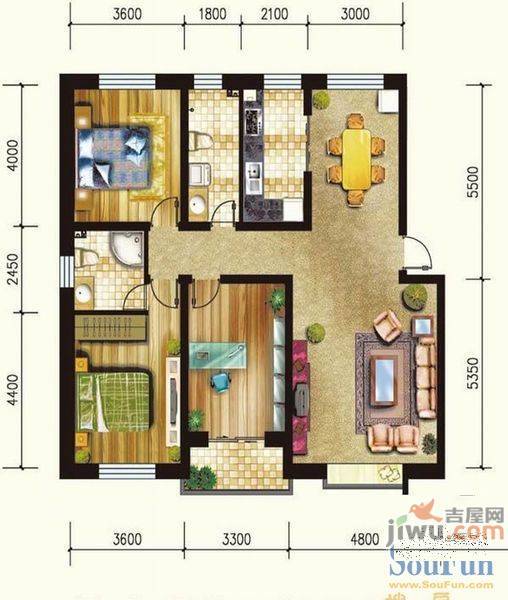 蜀鑫雅苑2室1厅1卫68㎡户型图