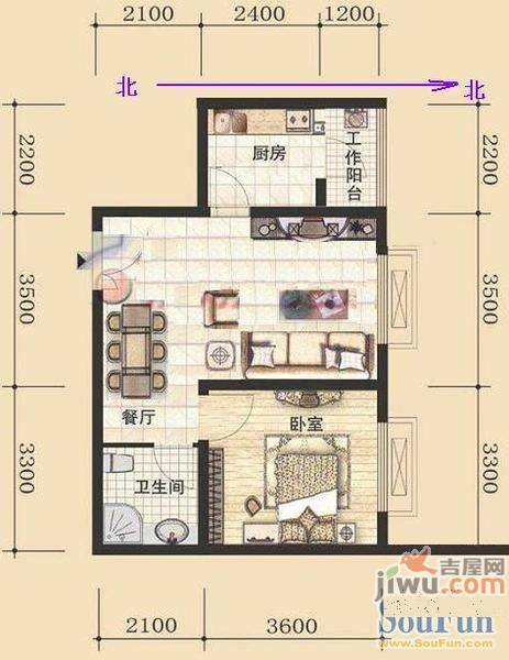 香江国际大厦1室1厅1卫户型图