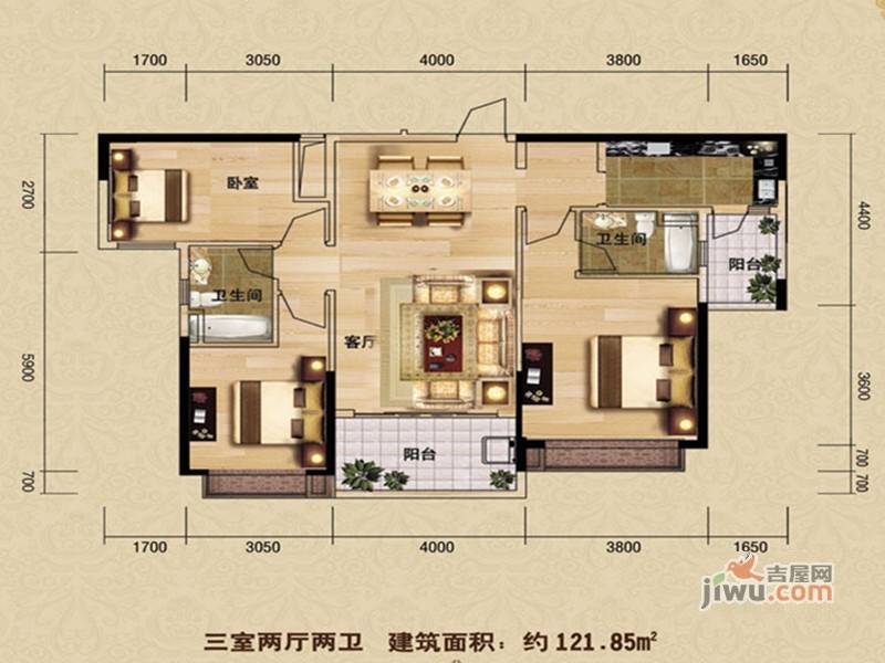 合肥恒大城3室2厅2卫121.8㎡户型图