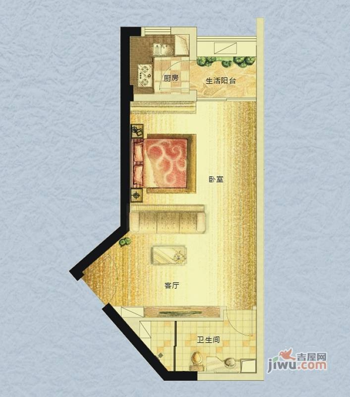 华地公馆1室1厅1卫45㎡户型图