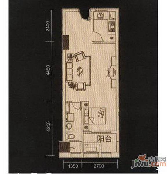 瑞升自由舱1室1厅1卫60㎡户型图