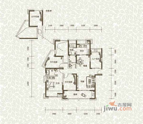 融侨观邸1室2厅1卫103.2㎡户型图