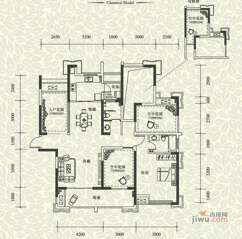 融侨观邸3室2厅2卫111.4㎡户型图