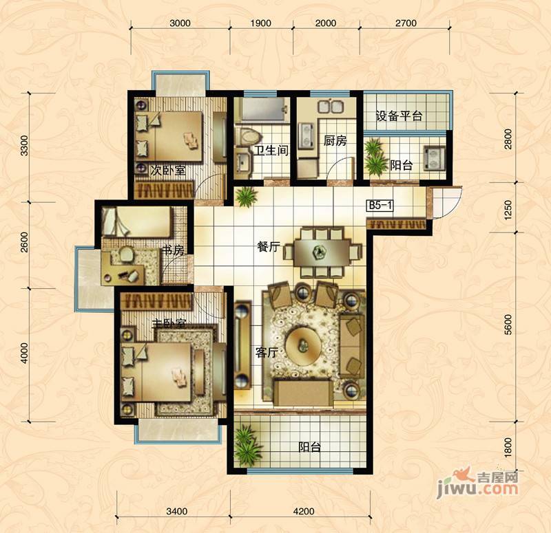 华冶翡翠湾3室2厅2卫106.7㎡户型图