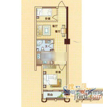 上海城市2室2厅1卫103㎡户型图