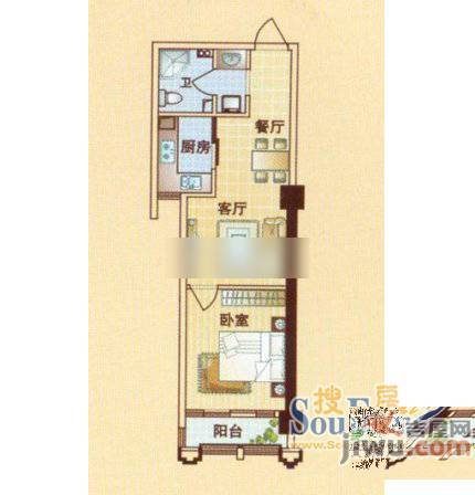 上海城市2室2厅1卫103㎡户型图