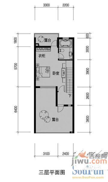 安然辰龙公寓2室1厅1卫62.5㎡户型图